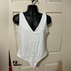 Plus White Fitted Sleeveless Bodysuit XXL